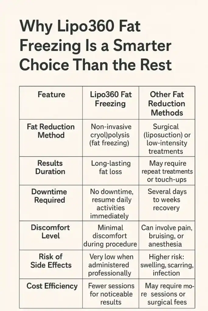 Is it possible to permanently freeze fat cells? 2 Table showing benefits of fat freezing to remove fat cells Chippenham from Lipo 360