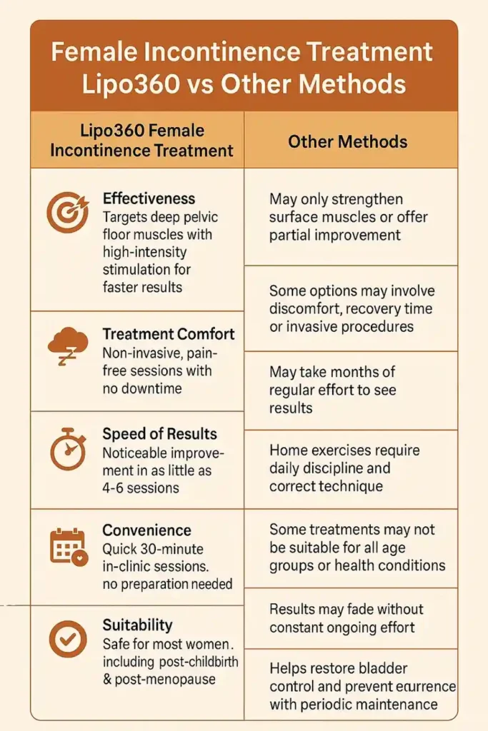 Comprehensive Guide To Female Incontinence Treatment Options 1 Table showing benefits of incontinence treatment Chippenham